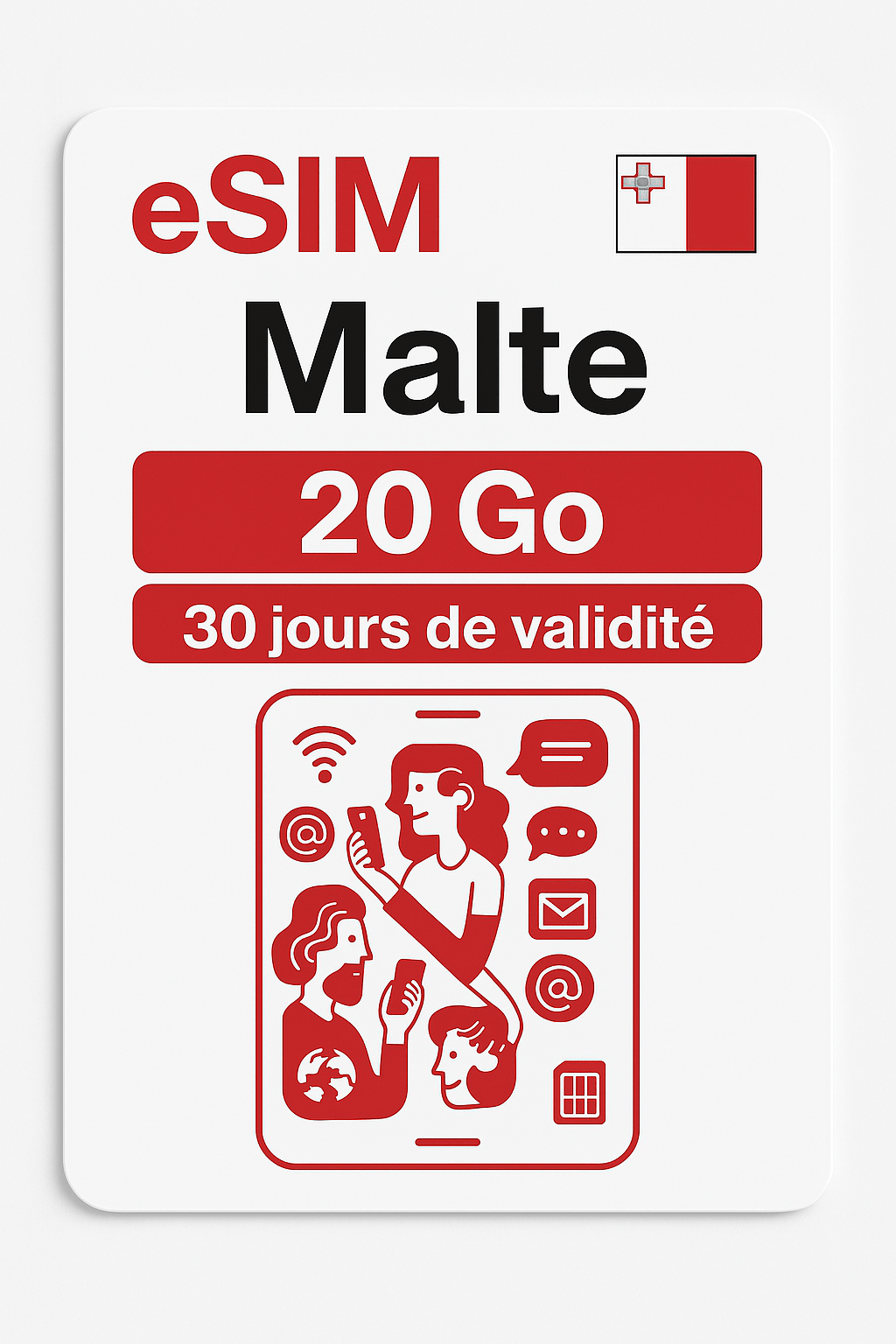 Carte eSIM Malte - 20 Go | Valable 30 jours - malte