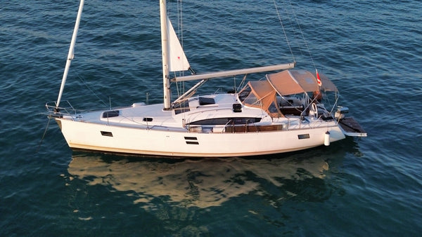 Private sailing yacht at anchor in the late afternoon in Malta